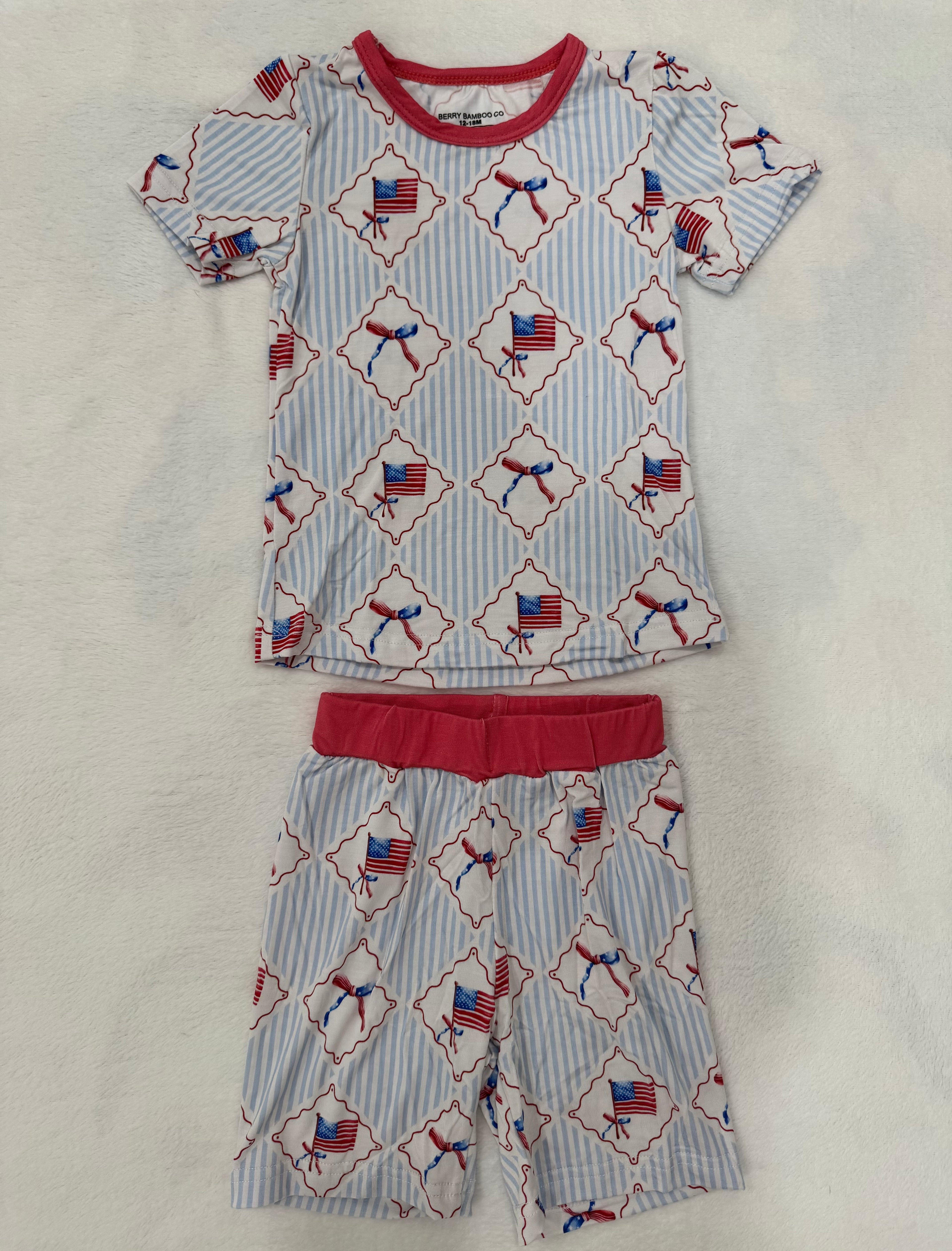 Bows & Stripes Short Sleeve & Shorts Set