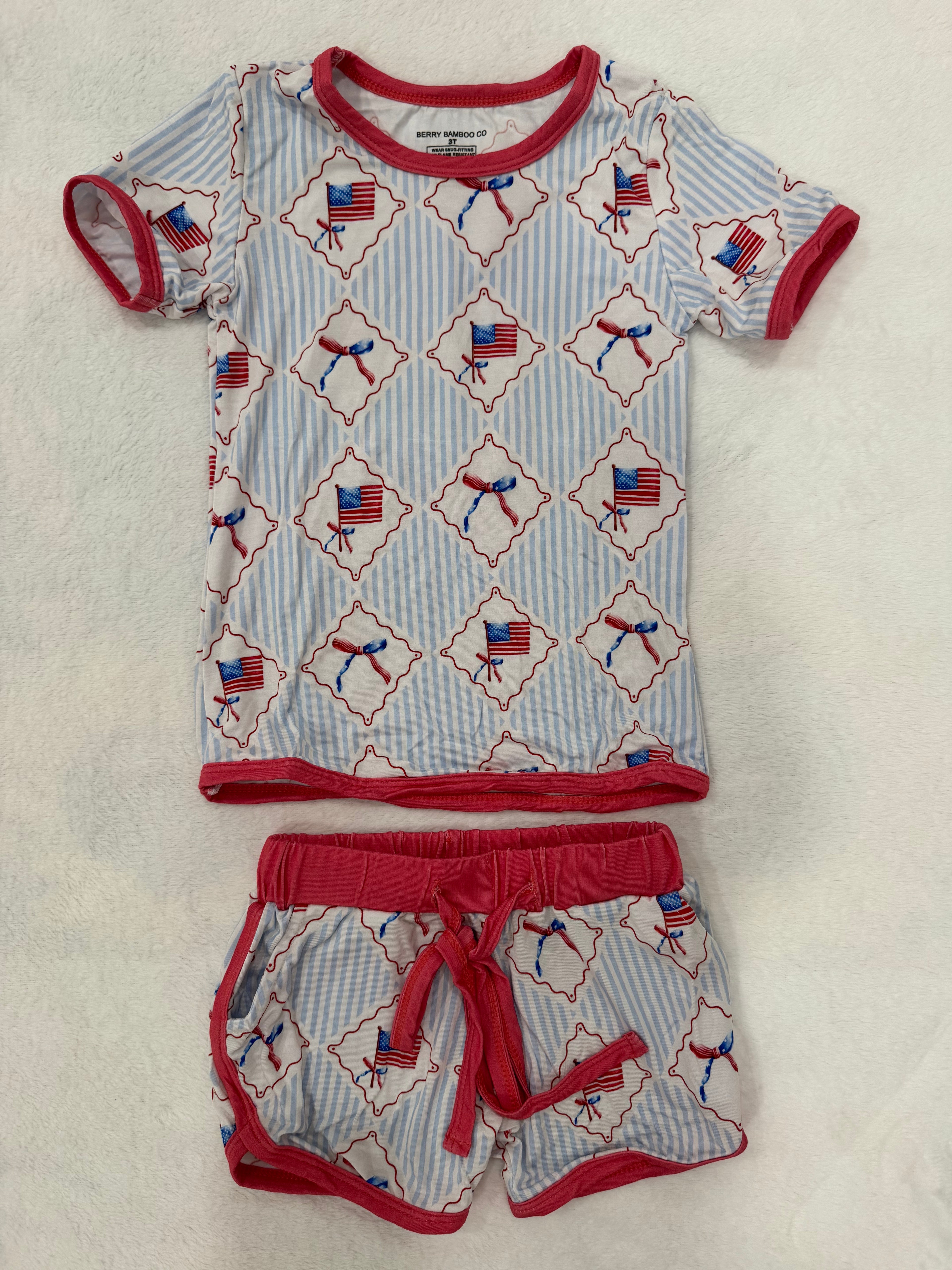 Bows & Stripes Short Sleeve & Pocket Shorts Set